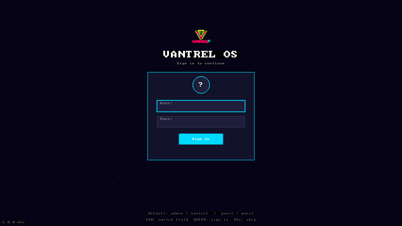 VANTREL OS login screen