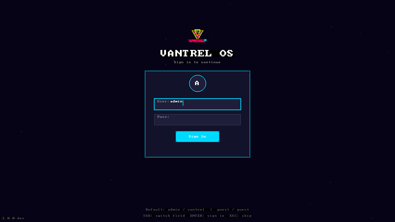 VANTREL OS username entry