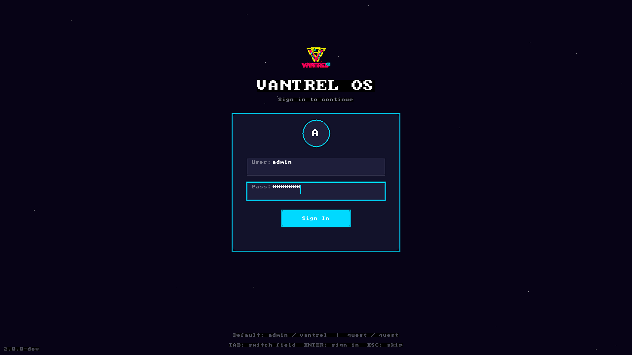 VANTREL OS password entry