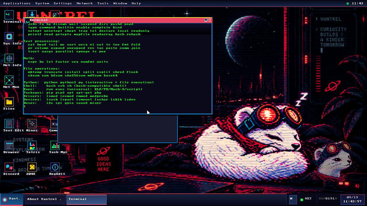 VANTREL OS help command